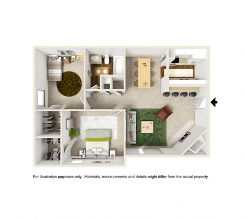 Floor plan for 2 beds, 1 bath, 750 sqft